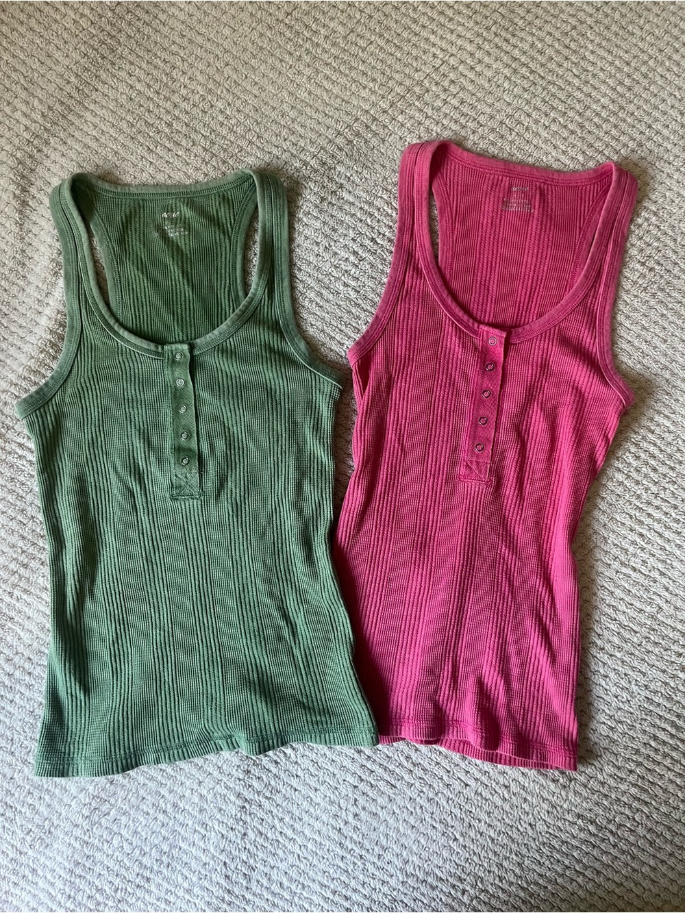aerie Ribbed y2k style Henley Tank Duo — Green & Pink